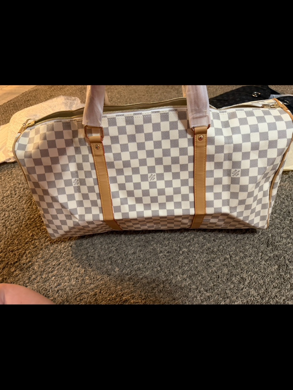 Checkered Travel Weekender Bag with Tan Trim 55